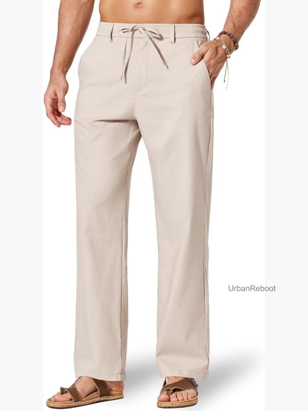 Relaxed Fit Drawstring Pants Cotton Linen Trousers Casual Summer Beach